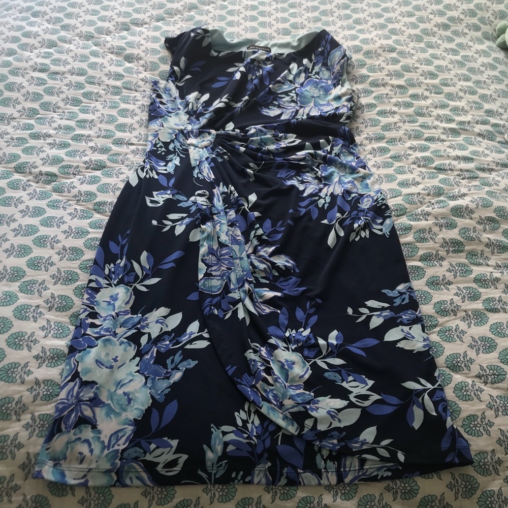 Midi navy floral faux-wrap dress